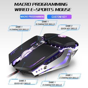 General YX110 wired silent mouse, e-sports game office mouse, 4-color breathing light, human labor design-Black