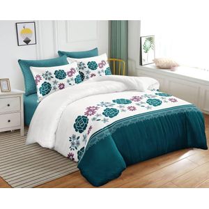 4Pc Duvet ( 2 Pillow cases, 1 bedsheet, 1 Duvet) - White with Green