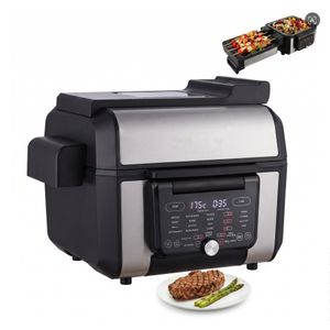 Hoffmans 4 In 1 6L HM-793. Grill Maxx Multifunctional Cooker, Grill Press, Double Grill, Air fryer - Silver & Black