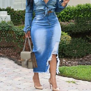 Jeans skirts knee length online hot sale