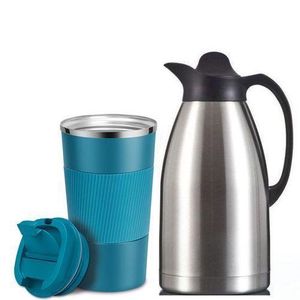 2 IN 1 Travel Mug Flask And Stainless Steel Vacuum Flask 2Litres  - Silver/Blue/Blacj