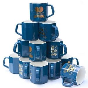 12 Pieces Of Hexagonal  Coffee Tea Cups Drinking  Mugs- Blue