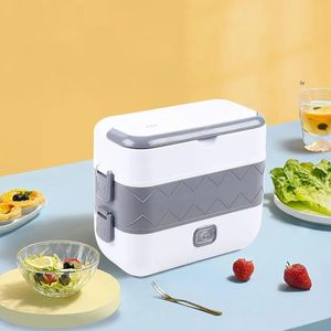 Portable Self Cooking Electric Lunch Box, 2L Mini Rice Cooker, 2 Layers 4 Stainless Steel Steamer Food Insulation Lunch Box for Home Office School Travel Kitchen Cook Raw Food, 110V/250-300W