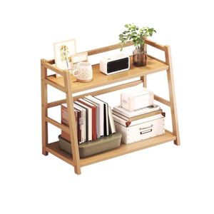 Shelf Bookcase 2 Tier Open Desktop Bookshelf , Bamboo Desk Storage, for Home Office Learning Supplies Display Shelf Tidy Organiser Book Storage Organizer Display Shelves(L60xW20xH40 cm) 