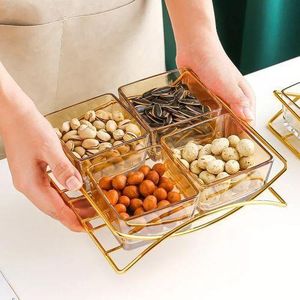 Glass Snack Food Storage Plate Tray Serving Platter Organizer -Brown