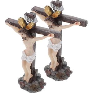 2 Pcs Jesus Catholic Cross Sculpture Resurrected Statue Religious Gift Religious Figurine Angel Garden Figurine Crucifix Crucifix Cross and Cross Collection Christ Figurine Nativity - multicolor
