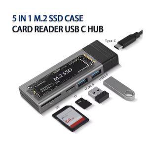 5-in-1 USB-C Hub with M.2 NVMe/NGFF SSD Enclosure – 10Gbps USB-C Dock, SD/TF Card Reader & High-Speed Storage Expansion for MacBook, Windows & USB-C Devices