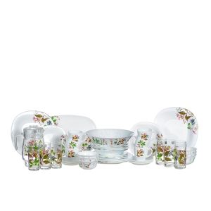 Luminarc Prunier Plates, Cups, Bowls Glass Dinnerware Set, 46 Piece, Multicolor