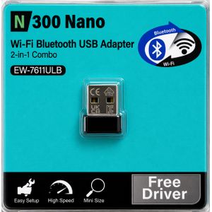 Highspeed WiFi and Bluetooth 2 in 1 adapter dongle N300 nano EW-7611ULB no drivers needed plug and play 