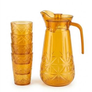 Tankoo 1.7L Clear Melamine Water Jug with 4 Cups (PC1117-4) – Durable Unbreakable Drinkware Set for Home & Entertaining