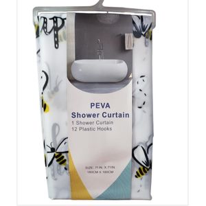 Waterproof Peva shower Curtain- white with insect motifs 