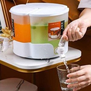 5.2L 360° Rotating 3 Compartment Plastic Drink Beverage Dispenser for Juice Refrigerator Summer Pitcher Fruit Tea Cold Water Kettle with Faucet BPA Pot With Spigot Lemon Juice Milk Coffee Jug Drink Bottle Detachable