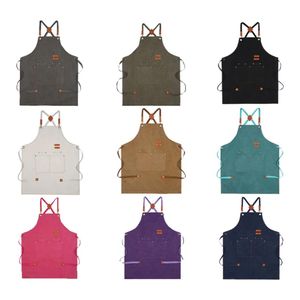 durable canvas work apron with adjustable cross-back straps, often used as a chef work,electrician tool bag or utility apron. 