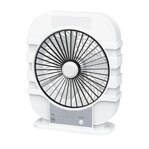 8 Inch Portable Rechargeable Box Desktop Fan With Light-Emitting Diode Lamp LED, AC/DC, Powerful Motor, 5-Blade, Long Backup, Tilting Design, USB Output