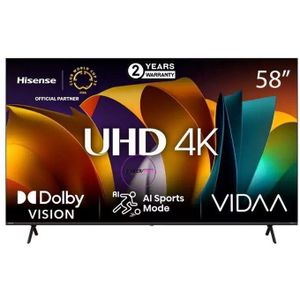 Hisense 58 Inch 4K Utra HD VIDA Smart TV - Black.