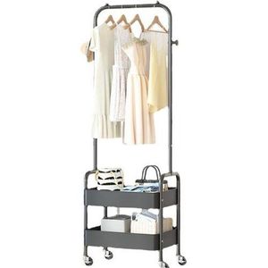 Multi-Functional Mobile Garment Rack with Two-Tier Storage Trolley - Multicolor