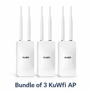 Kuwfi Outdoor Wireless Access Point – Bundle of 3 - Long Range WiFi Extender- White