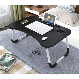 Multipurpose Foldable Laptop Bed Table with Cup Holder & Tablet Slot -