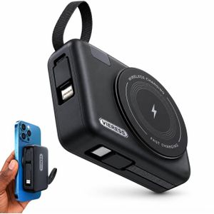 VIEREX VP98 10,000mAh Power Bank with 22.5W Fast Charging, 15W Wireless Magnetic Charging, Built-In Type-C and Lightning Cables, Apple Watch Charging, and Digital LED Display
