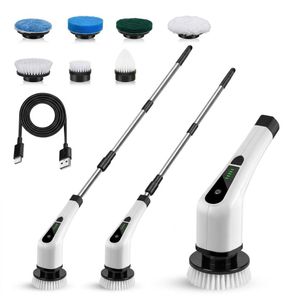 Wireless Electric Spin Scrubber & Mopping Brush - 25W Cordless Power Cleaning Brush With Adjustable Extension Handle (White).