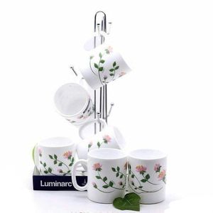 Elegant 6-Piece Luminac Flowered White Cups Set – Stylish & Durable Everyday Drinkware