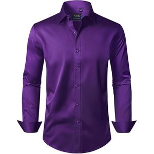 Alimens & Gentle Shirts Mens Dress Shirts Stretch Long Sleeve Formal Business Wedding Button Down Shirt Wrinkle Free (Purple)