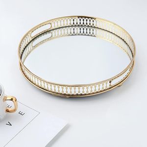 Round Vintage Gold Mirrored Vanity Tray – Decorative Perfume and Makeup Organizer with Handles for Dresser, Bathroom or Jewelry, Perfume Display, Large Size 32 cm Fruit Plate Desktop Small Items Jewelry Display Tray Plate 