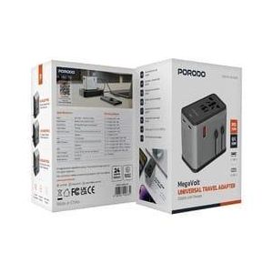 Porodo  Mega Volt Universal Travel Adapter - Silver Black