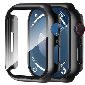 Smiling 2 Pack Case Compatible with Apple Watch SE 3 (2025)/ SE 2/ SE/Series 6/5/4 44mm with Tempered Glass Screen Protect0r, Hard PC Case Overall Protective Cover - Black