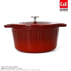 C&E Kitchenware Enameled Cast Iron Dutch Oven with Lid – 22cm Heavy-Duty Casserole Pot – Cherry Red