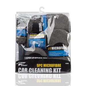 9PC microfiber car cleaning tool set Grey gloves+wheel brush+cloth