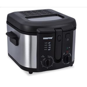 Geepas Deep Fat Fryer - 3L Stainless Steel Fryer with Viewing Window - Easy Clean, Non-Stick Oil Tank - Adjustable Temperature Control with 30 Min Timer-Multi