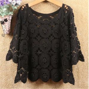 New Spring Lace Elegant Shirts For Women Tops V-neck White Shirt Blouses  Hollow Out Sexy Casual Puff Sleeve Female Tops 12626