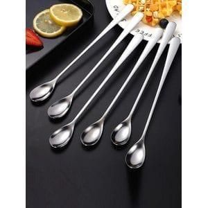 6pcs stainless steel spoons feature extra-long handles designed for reaching the bottom of tall glasses.