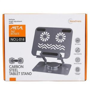 Metal 360° Rotate No. L-018 Carbon Steel Tablet Stand. laptop cooling stand with detachable 2 double fans. Carbon steel laptop stand multiple angle adjustment , Grey, Silver, Black Color