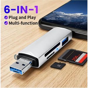 6-in-1 High-Speed Card Reader, USB 3.0 5Gbps Plug-and-Play, No Driver Required OTG Card Reader