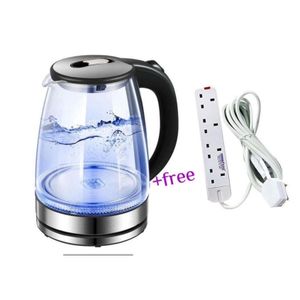 Original 2L Glass Electric Kettle With LED Blue Light Plus A Free 4way Extension- Silver , Black