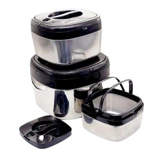 3-Piece Staiinless Steel Hot Pot Insulated Casserole Hot Pack Food Warmer Serving Dishes Gift Set 