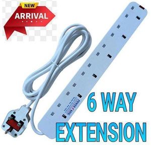 Power King 6-Way Extension Cable with 6 AC Outlets, 13A Overload Protection, 2M Heavy-Duty Heat-Resistant Cord for Home & Office Use (WHITE)
