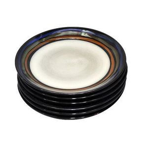 6 Pieces Brown Line Side Plates - Cream