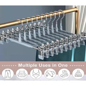 Trouser Hangers, Metal, Pack of 10 Hangers with Non-Slip Clips, Skirt Hangers, Trouser Hangers, Space-Saving for Trousers, Shorts, Skirt, Socks, Underwear