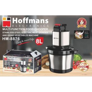 Hoffmans Multi-Function 8L Food Chopper – 4800W Electric Meat Grinder & Vegetable Processor - Silver