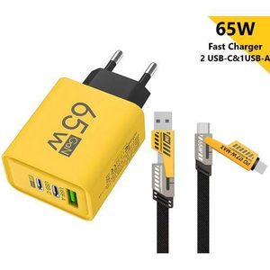 Original 65W Type-C Fast Wall Charger+Tech Sense 4 In 1 Super Fast Cable For IPad Phones