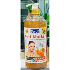Orbi 20 Anti Marks  Whitening  Avocado & Papaya Shower Gel with kojic and vitamin C For Anti-aging,Anti-wrinkle,Anti-stretch marks,Anti-blemish & Anti-Pimples 