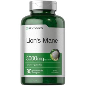 Horbaach Lion's Mane Supplement 3,000 mg of Lion's Mane mushroom per serving. 