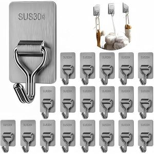20pcs Stainless Steel Hooks - Adhesive Wall Hooks - Free 5pcs Nail-free Glue