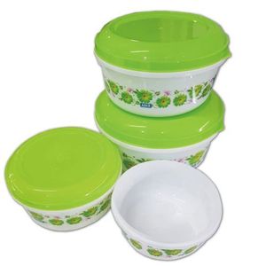 4 Set Plastic Serving Dishes/Containers - White, Green