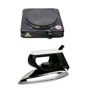 Saachi Flat Iron & Single Solid Hotplate - Silver
