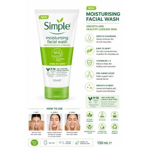 Simple Moisturising Facial Wash – Gentle Face Cleanser for All Skin Types – Vitamin B5 + E – 150ml