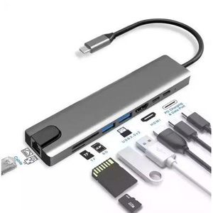 8-in-1 Type-C HUB Converter & Docking Station – 4K HDMI, USB 3.0, PD, SD/TF, RJ45 Multi-Function Adapter 